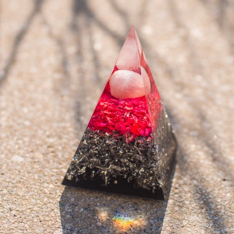 ROSE QUARTZ and SHUNGITE orgonite pyramid