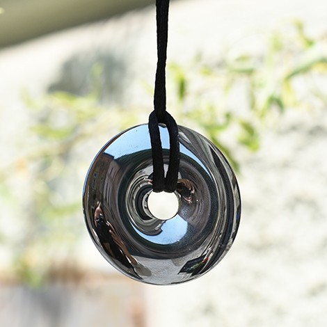 donut pendant, crystal pendant, energy necklace, hematite crystal