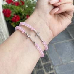 rose quartz crystal, hand made bracelet, crystal shop, cross symbol bracelet