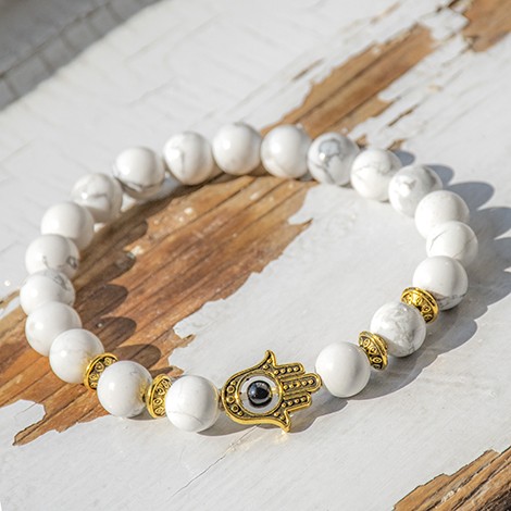 magnesite, magnesite bracelet, the hand of Fatima, Hamsa hand, protection bracelet, energy bracelet