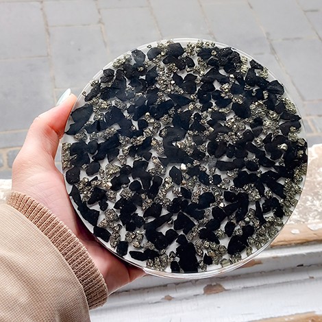 pyrite, shungite, orgonite, orgonite plate, energy orgonite plate