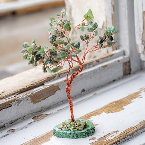 zeleni aventurin, drevo s kristali, dekoracija za prostor, bakreno drevo, zelni aventurin drevo