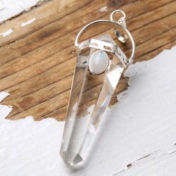 clear quartz, rainbow moonstone, white labradorite, spice necklace, crystal necklace, energy jewellery, cleansing crystal