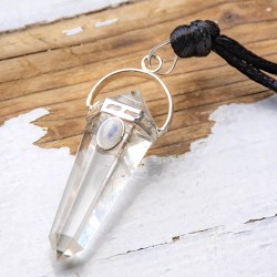 clear quartz, rainbow moonstone, white labradorite, spice necklace, crystal necklace, energy jewellery, cleansing crystal