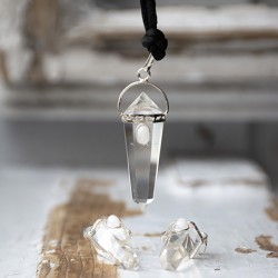 clear quartz, rainbow moonstone, white labradorite, spice necklace, crystal necklace, energy jewellery, cleansing crystal