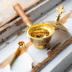 brass container, incense burning container, container with holder, smoking rituals