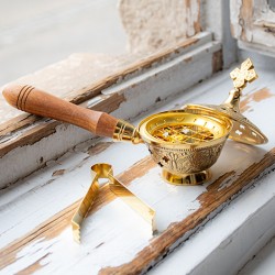 brass container, incense burning container, container with holder, smoking rituals