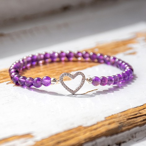 AMETHYST bracelet silver heart 4mm