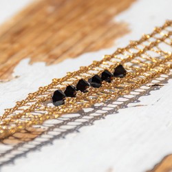 lace bracelet,golden with black crystals