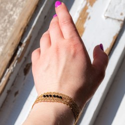 lace bracelet,golden with black crystals