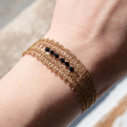 lace bracelet,golden with black crystals