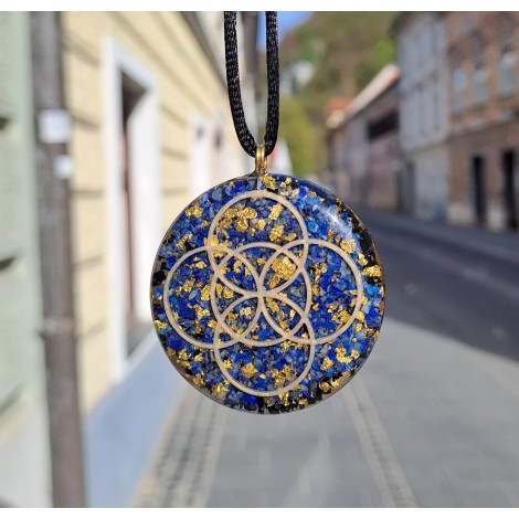 lapis lazuli, black tourmaline,gold, orgonite, orgonite necklace