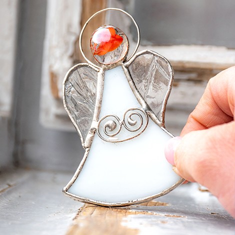 STAINED GLASS ANGEL white orange clear