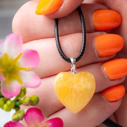 ORANGE CALCITE heart pendant silver
