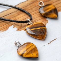 TIGER'S EYE necklace heart (silver hoop)