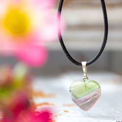 RAINBOW FLUORITE heart children's necklace